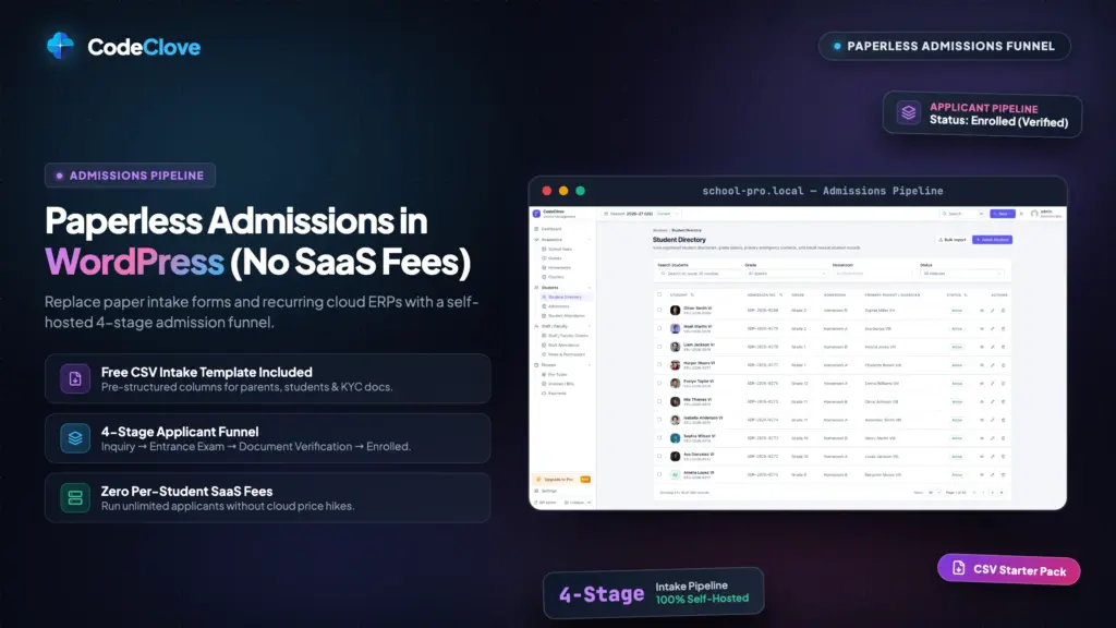 how to manage school admissions in wordpress without saas fees
