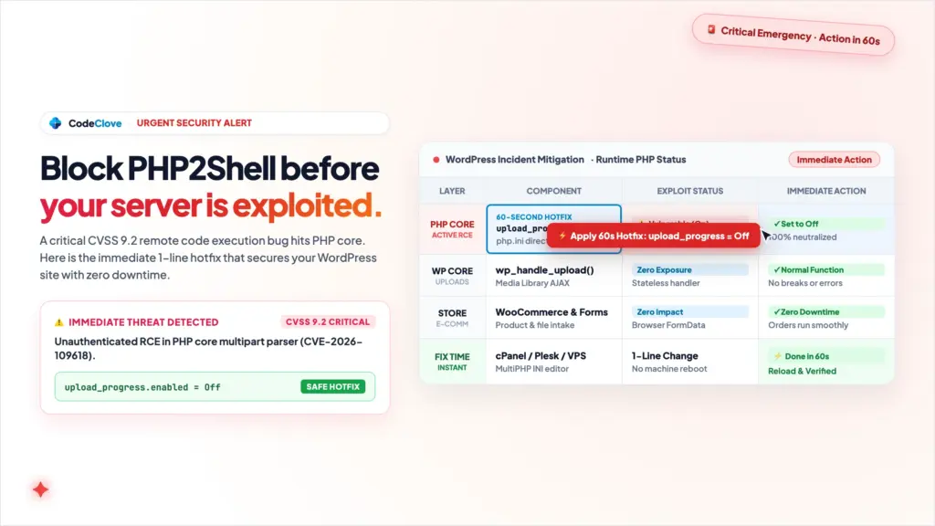 PHP2Shell CVE-2026-109618 security vulnerability and WordPress server patch guide.
