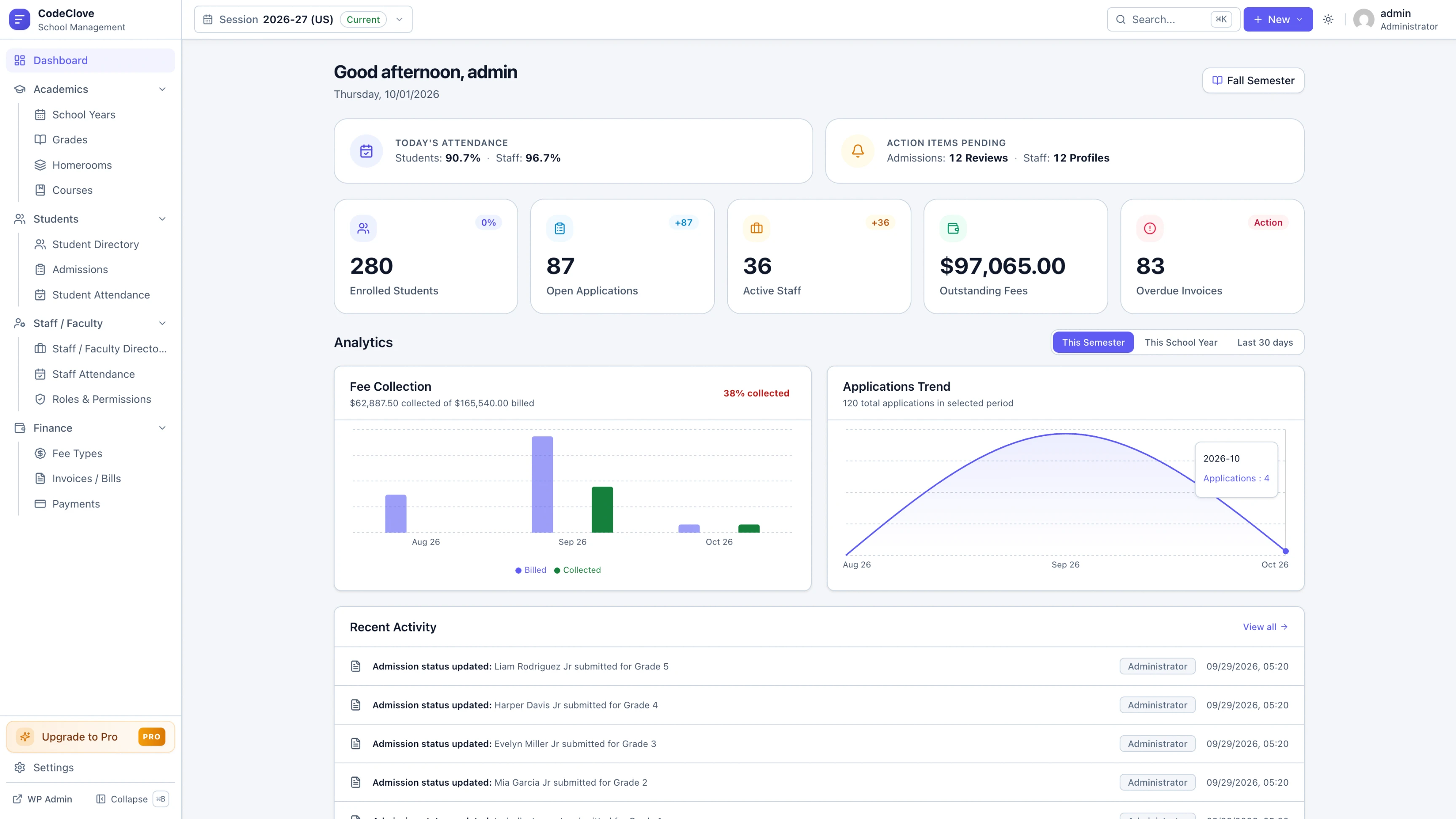 School Management Lite - Dashboard