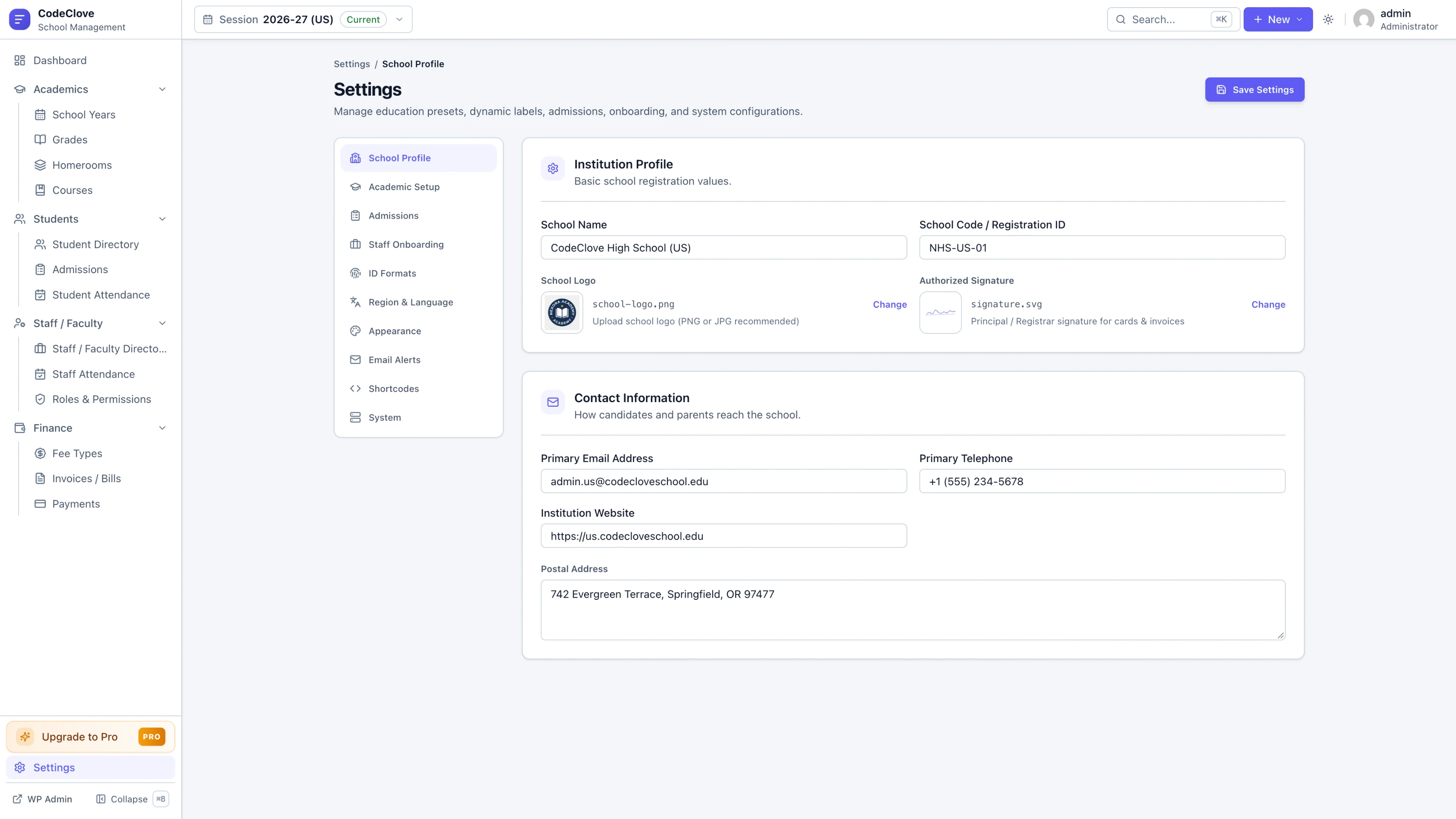 Academic structure and timetable management in CodeClove School Management Pro