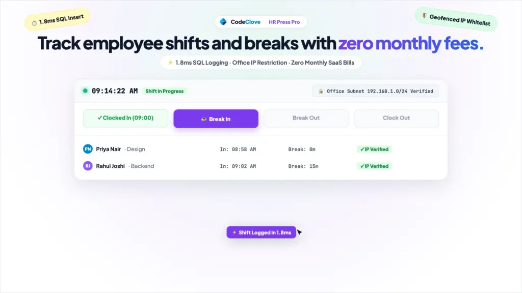 how to track employee time and breaks in wordpress without monthly fees
